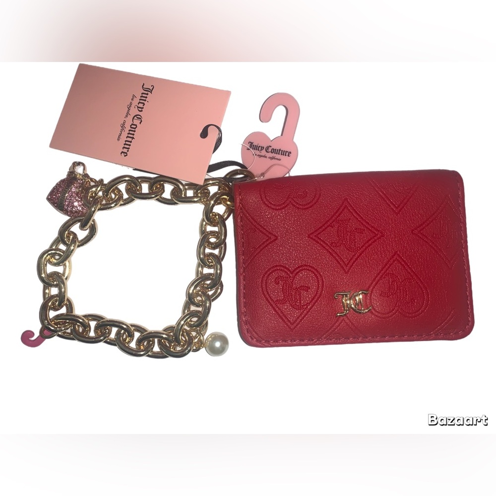 Juicy Couture Cool Red Top Notch CC Key Fob Charm Bracelet Wristlet Wallet